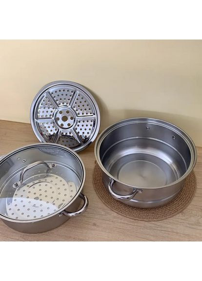 Пароварка-кастрюля из нержавеющей стали 2-мя ярусами 2.5л Cu-8990AA No Brand (368785988)