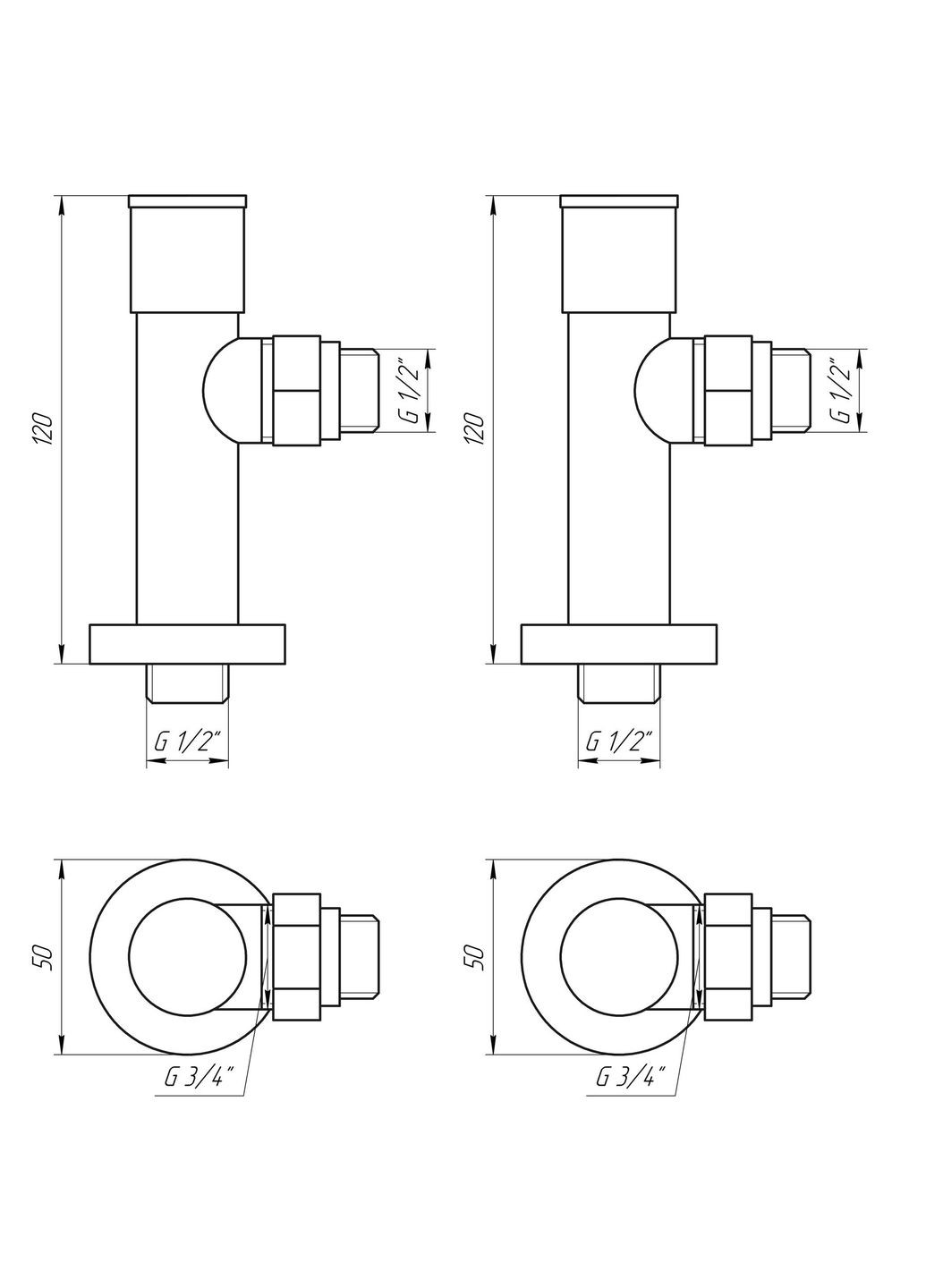 Набір Кран вентильний кутовий з американкою LUX 1/2″ 7777 (2шт.) BLACK (1уп) Solomon (301219308)