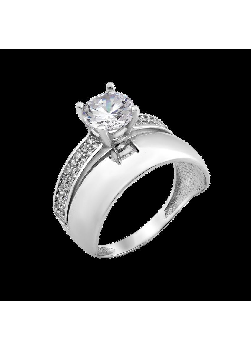 Каблучка срібна подвійна Еліт з крупним фіанітом та гладкою поверхнею Каштан (342335072)