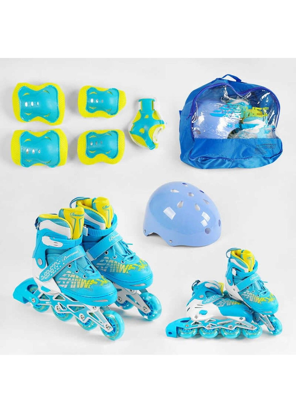 Ролики с захистом 6917-М розмір 35-38 (6) колір СИНІЙ, колеса PU, ПЕРЕДНЄ КОЛЕСО СВІТЛО, d колес – 6.5 см, в сумці Best Roller (313443194)