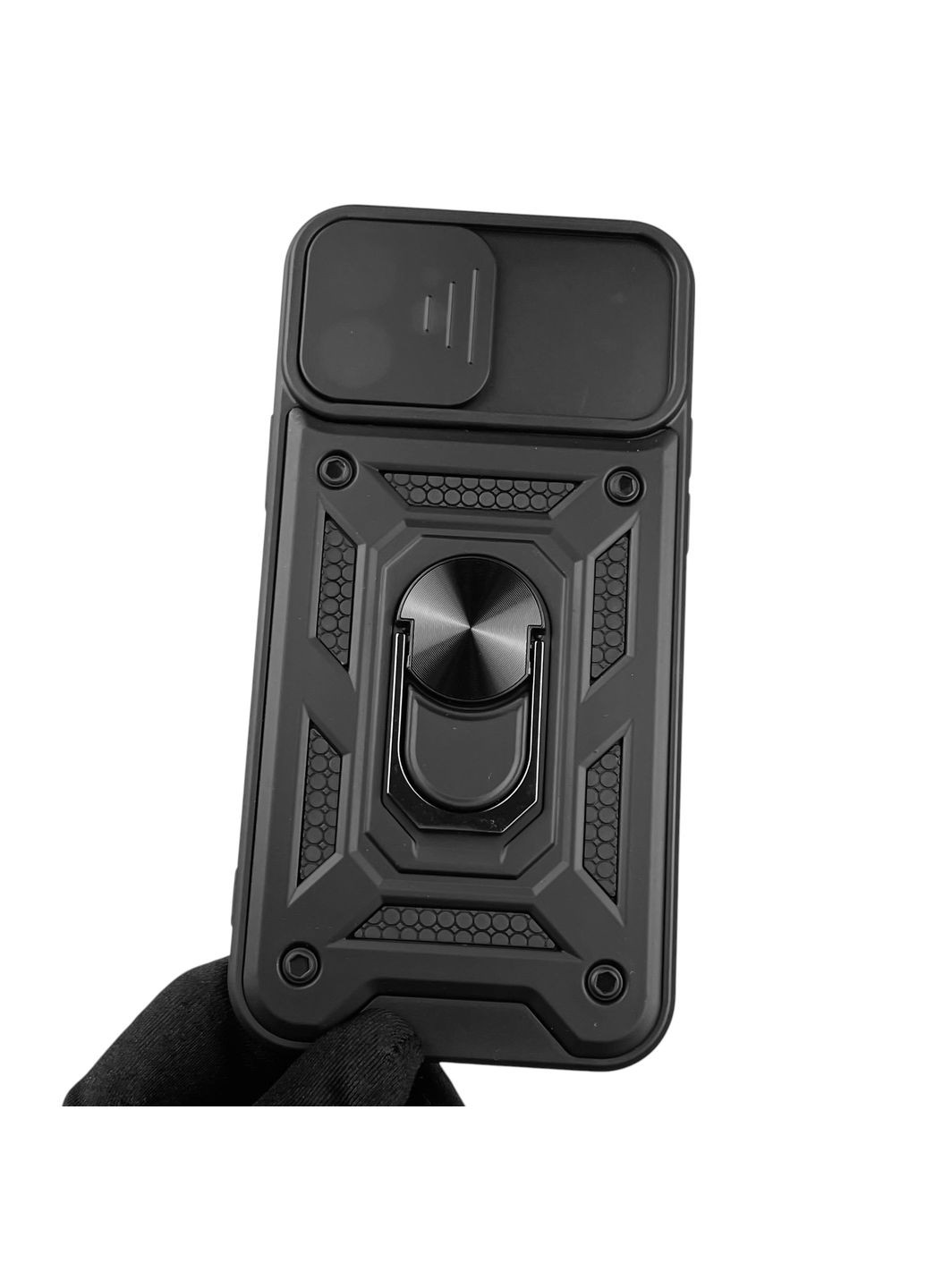 Чохол для iPhone 12 броньований з кільцем-тримачем підставкою зі шторкою на айфон 12 чорний rg1 Apple (366230649)