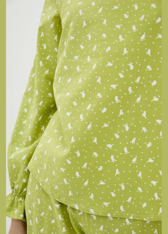 Зелена всесезон бавовняна піжама з принтом кофта + брюки Silence 030 Apple green