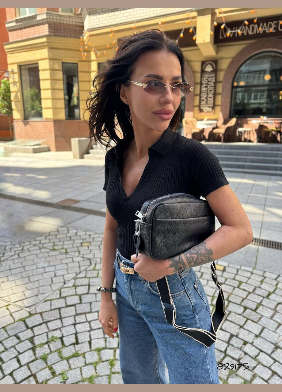 Жіночі стильна сумка крос боді чорний колір натуральна шкіра No Brand (346122909)
