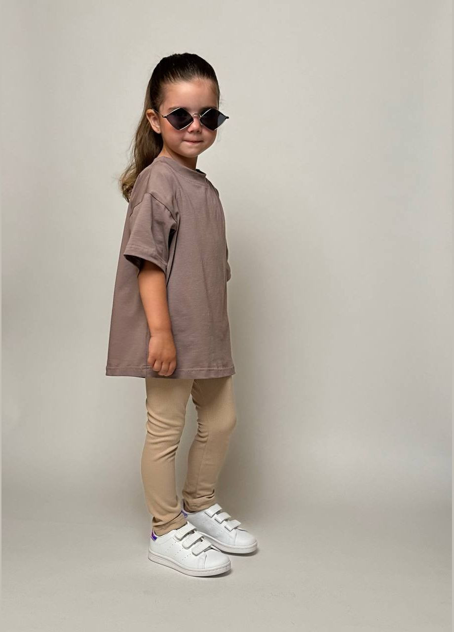 Бежевые летние легинсы в рубчик (не утеплённые) No Brand