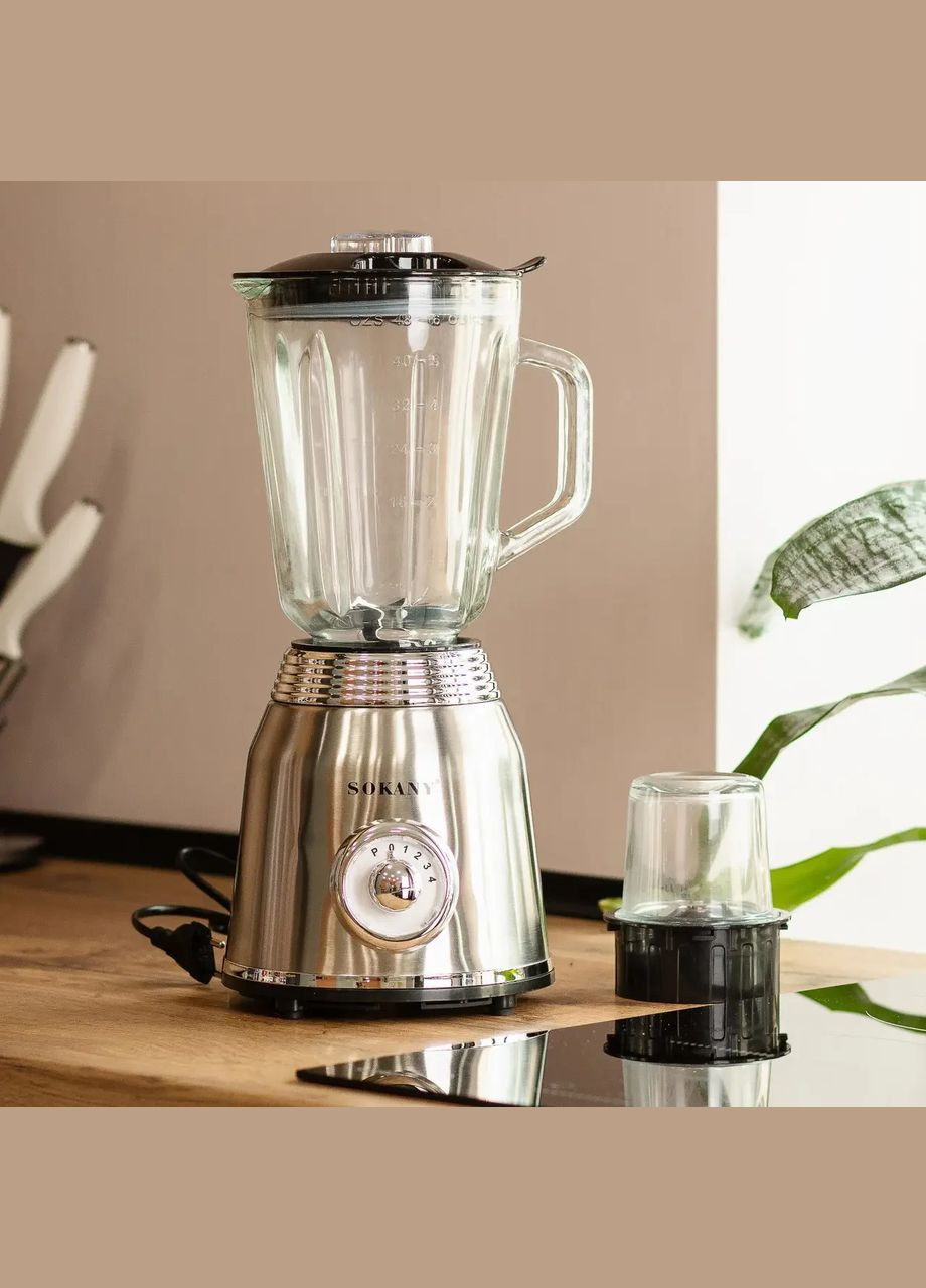 Блендер со стеклянной чашей 1.5 литра для коктейлей и смузи портативный 4 режима скорости 800 Вт SK186SS Sokany (335810170)