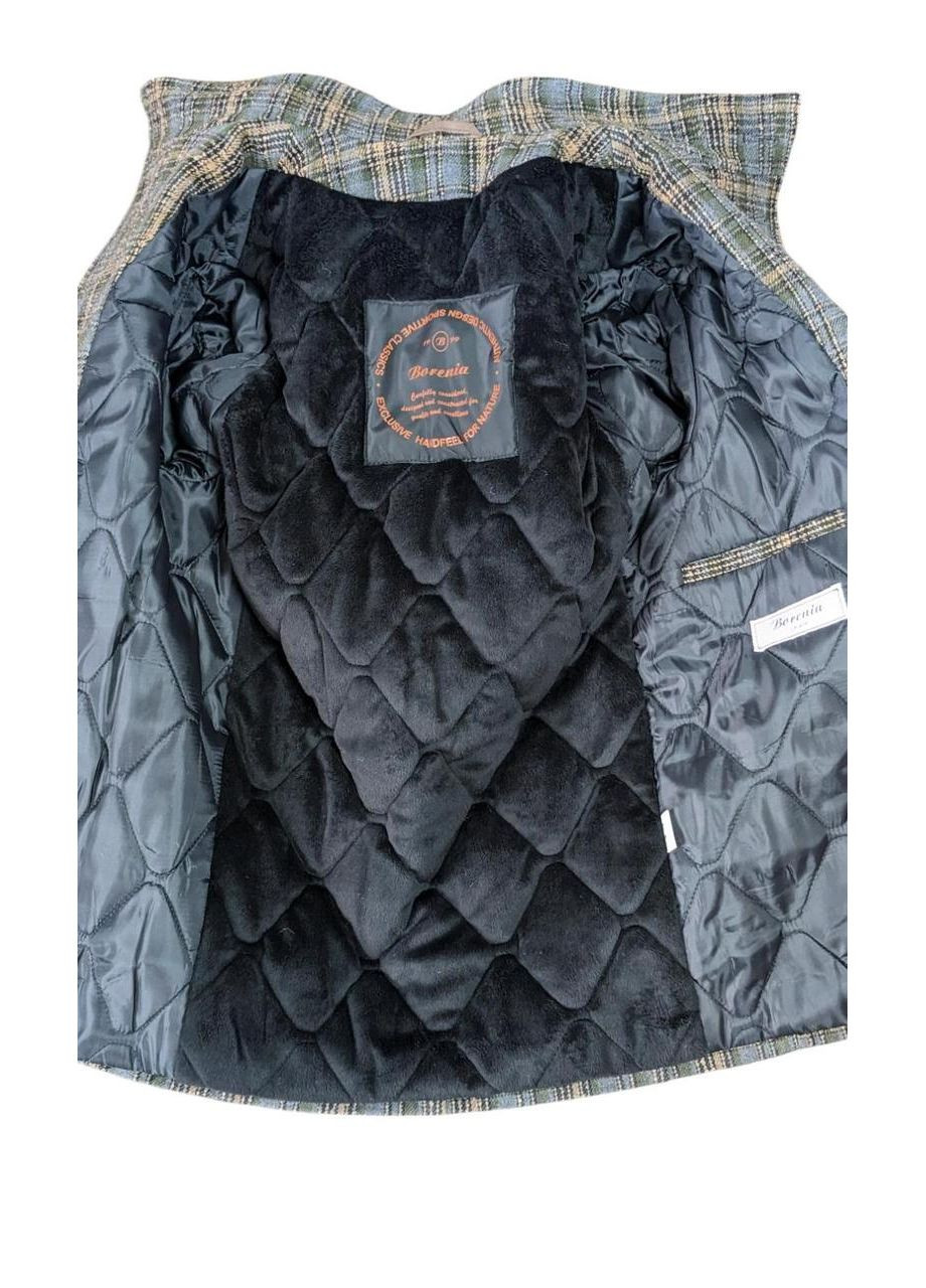 Комбіноване демісезонне Пальто для хлопчика KS07 підросток 34 (140-146 см) коричнево-зелена клітинка Borenia