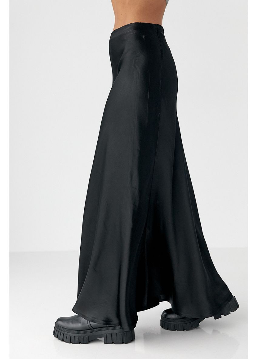 Черная вечерний однотонная женская атласная длинная юбка на резинке Lurex