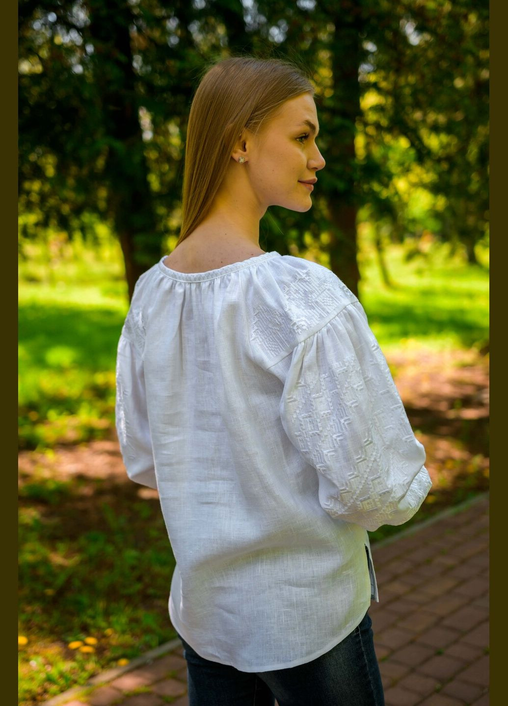 Біла блузка Vyshyvanka візерунок геометричний льон (299331654)