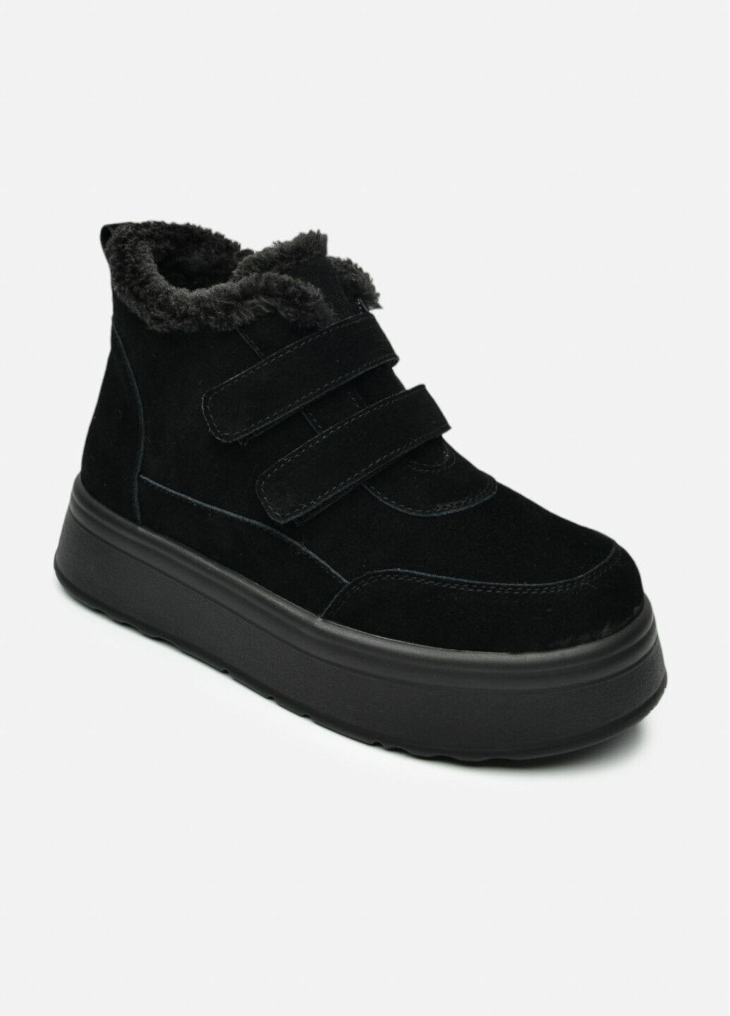 Жіночі короткі зимові чорні замшеві черевики на двох липучках на високій підошві (відшив 3 дні) Paradize (368974310)