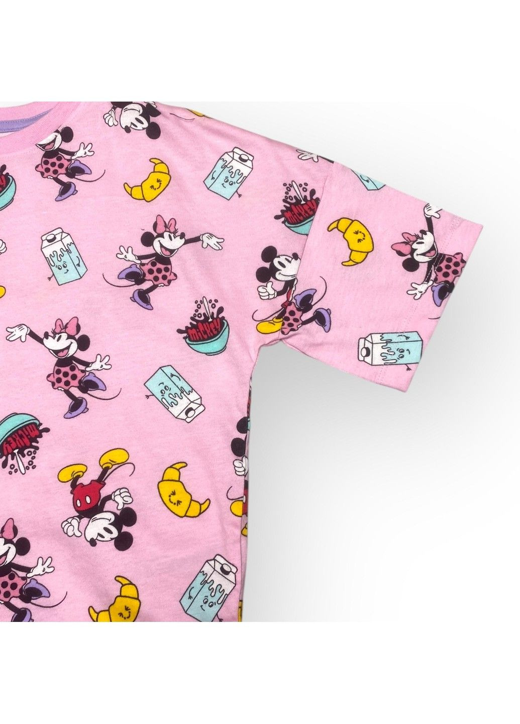 Рожевий костюм комплект футболка+шорти дитячий літній бавовняний на дівчинку принт мінні маус, рожевий, фіолетовий Primark