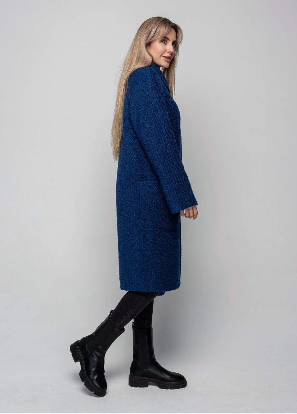 Синее зимнее Пальто Елен однобортное O`zona milano