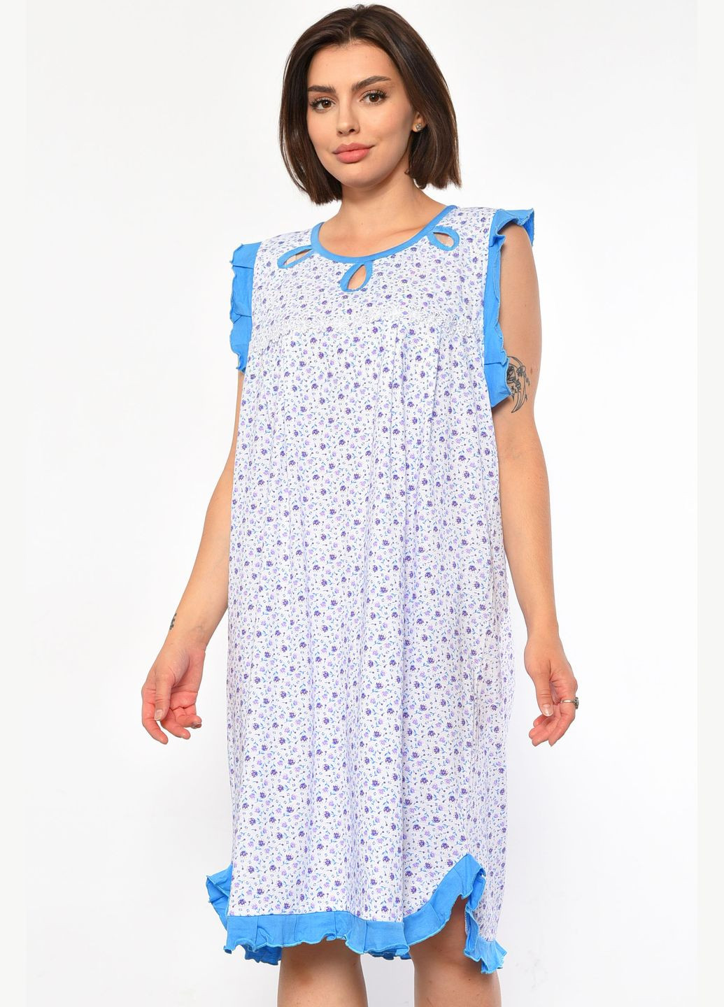 Нічна сорочка напівбатальна жіноча білого кольору з квітковим принтом Let's Shop (302370379)