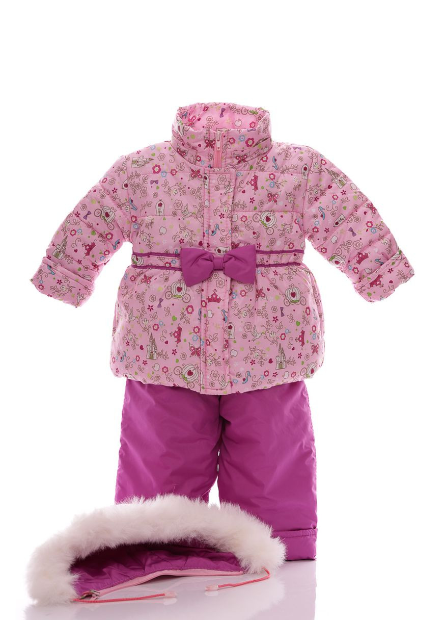 Розовый зимний комбинезон на синтепоне для девочки с принтом корон евро ноль розовый 86 см (27719) BABYKROHA