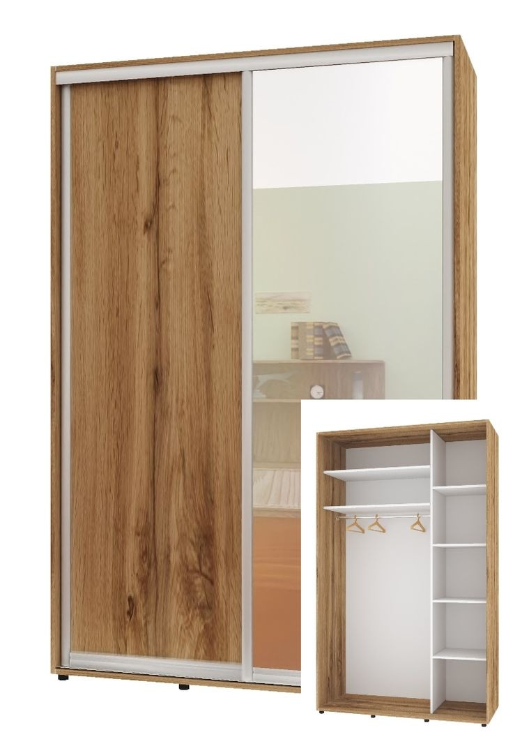 Шафа-купе дводверна 130*60*210 см Дуб золотий ДСП + Дзеркало Стандарт Комфорт Меблі (360431723)