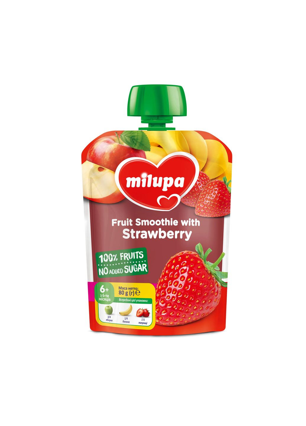 Фруктовое пюре Pouch Яблоко, банан и клубника, 80 г Milupa (328396121)