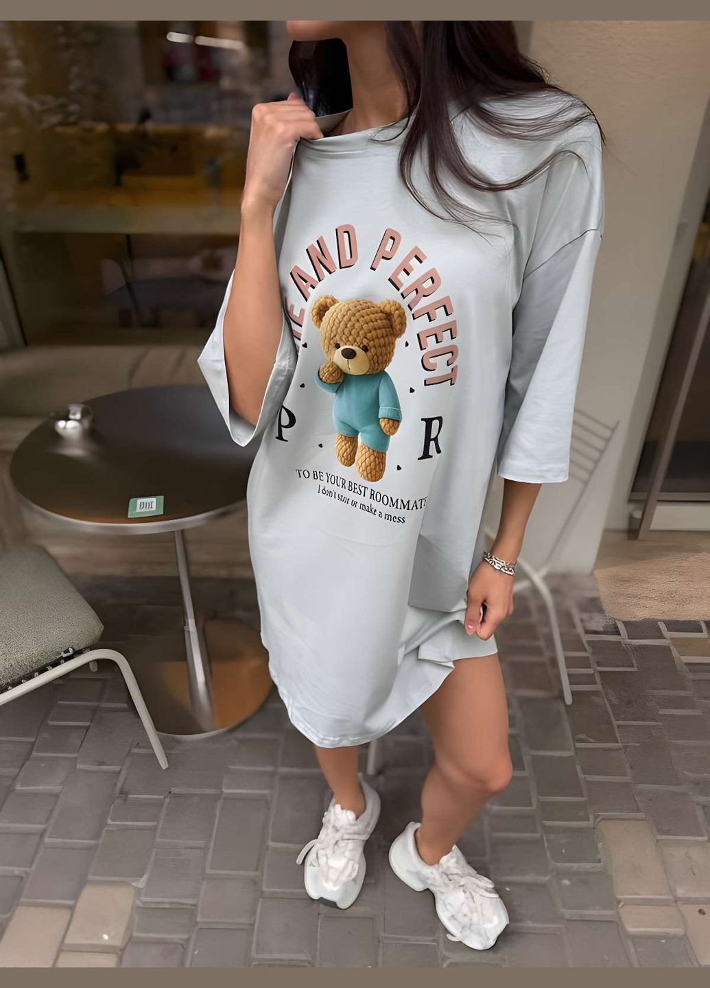 Женское летнее удлиненное платье-футболка удлиненное с принтом мишка желтая лимонная Україна - (339402870)