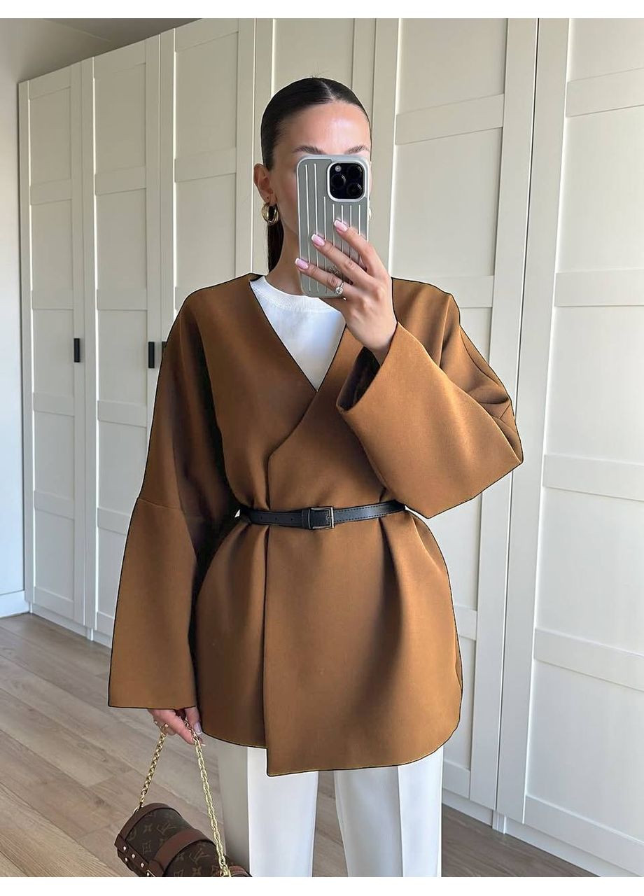 Бежеве демісезонне ❤️🔥 Елегантне пальто з турецького кашеміру + ремінь ❤️🔥Ознайомтеся з розмірною сіткою. DK/DL Мода без кордонів