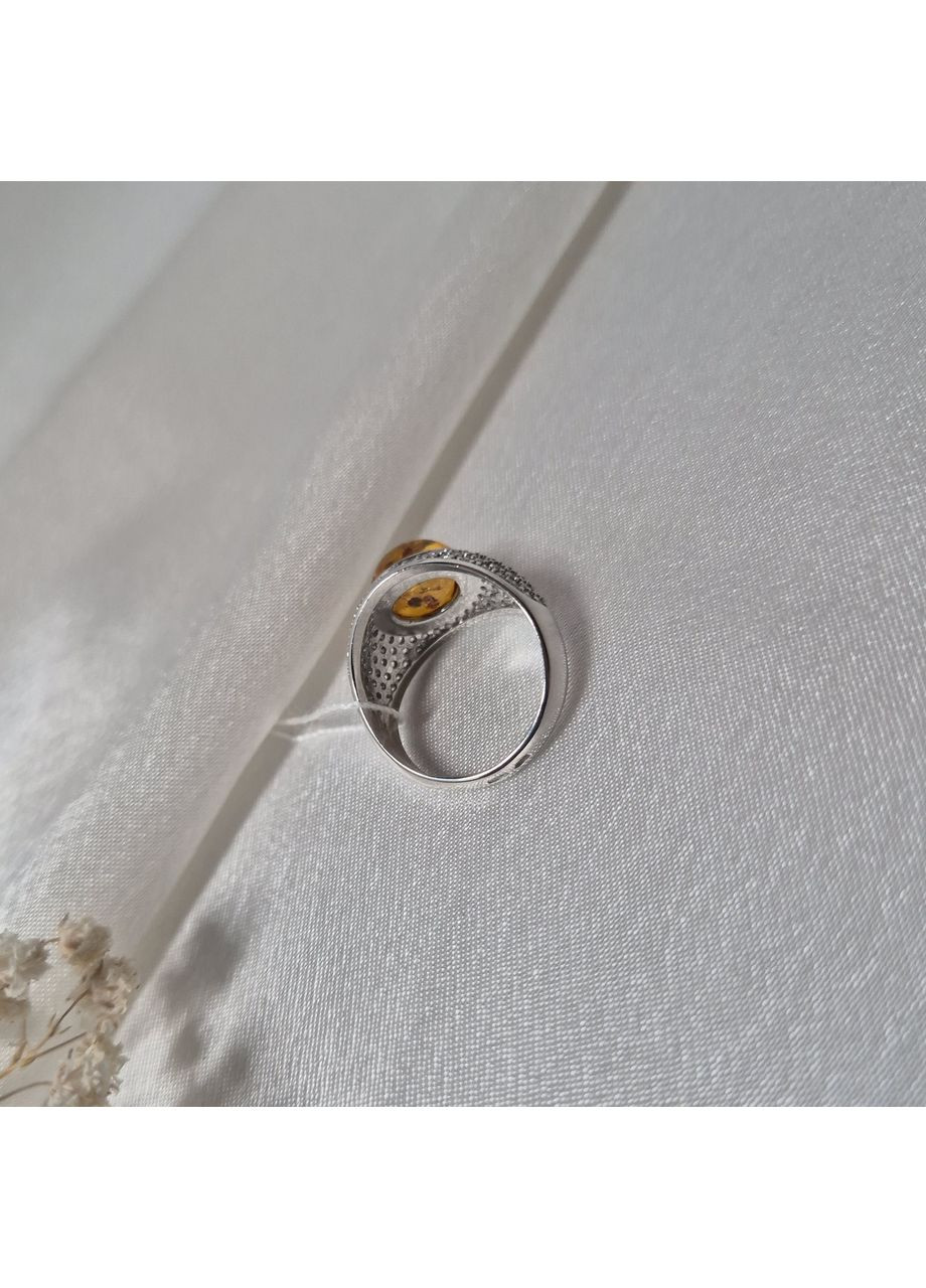 Срібна каблучка з Бурштином розмір срібло 925 проби Родоване 876к 4.87г Nobrand (366870936)