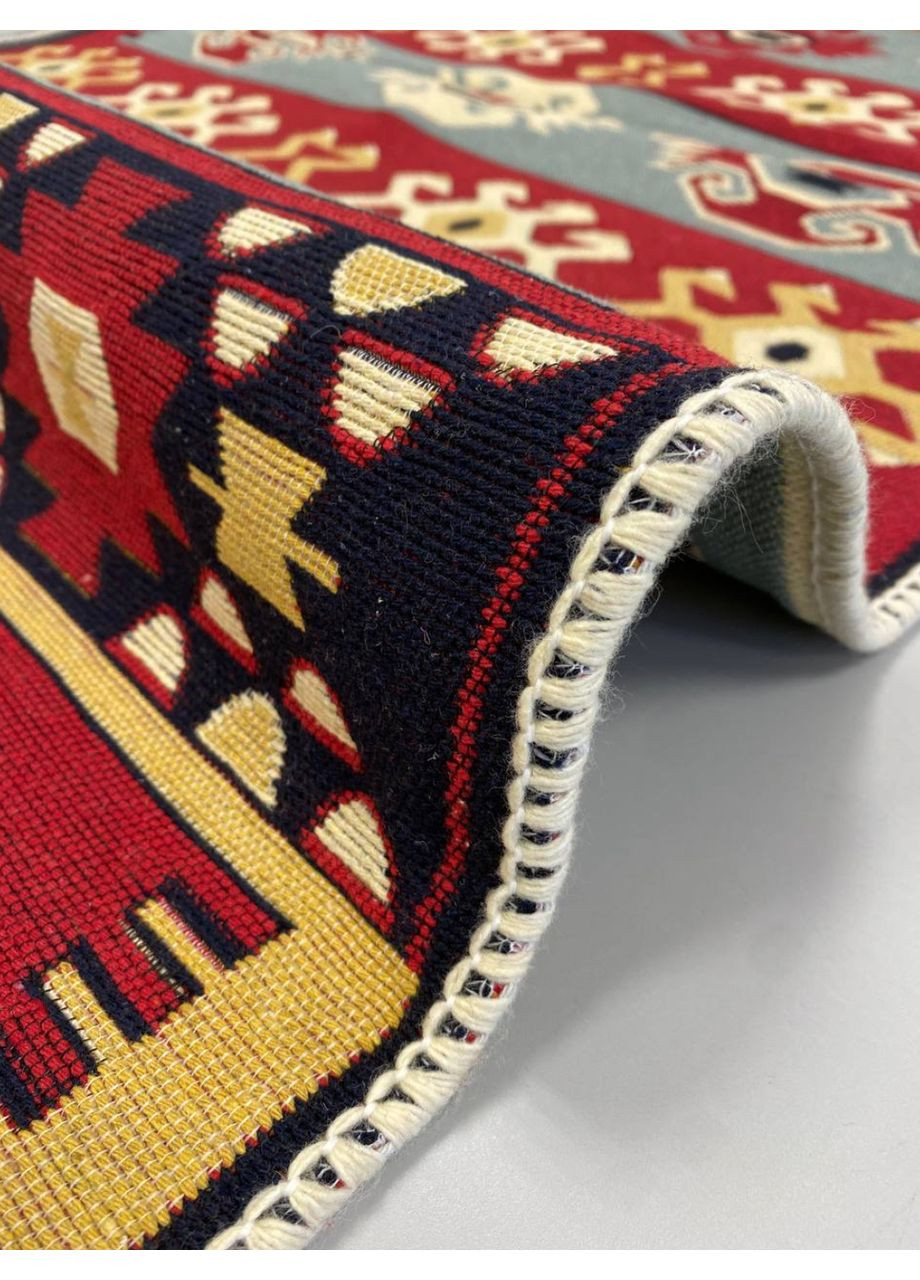 Плетений бавовняний килим Shana Karde 120Х180 см. Бордовий з блакитним. No Brand (366293881)