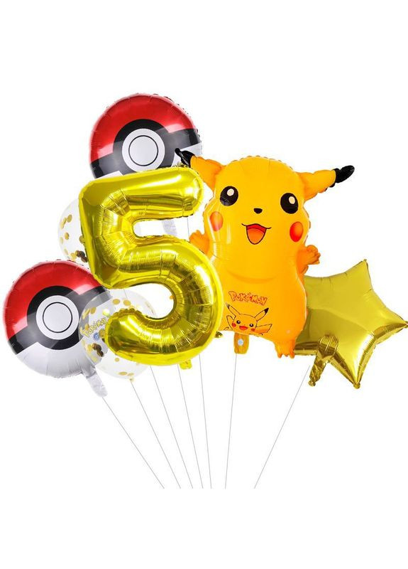 Набор 7 шаров с цифрой на выбор Покемоны Искра Золото No Brand (360560140)