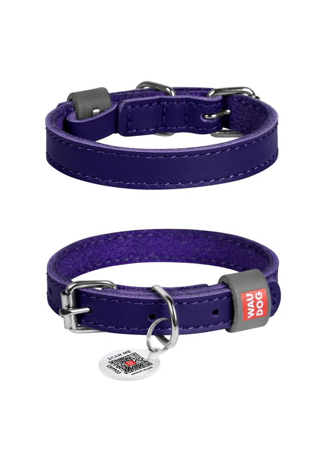 Ошейник для собак кожаный Classic, Ш 12 мм, Длин 19-25 см фиолетовый WAUDOG (322002659)