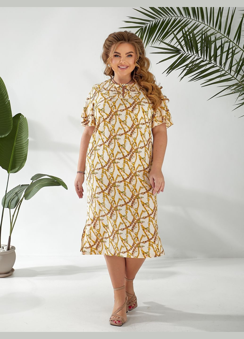 Кремова повсякденний, святковий сукня Zemal з абстрактним візерунком