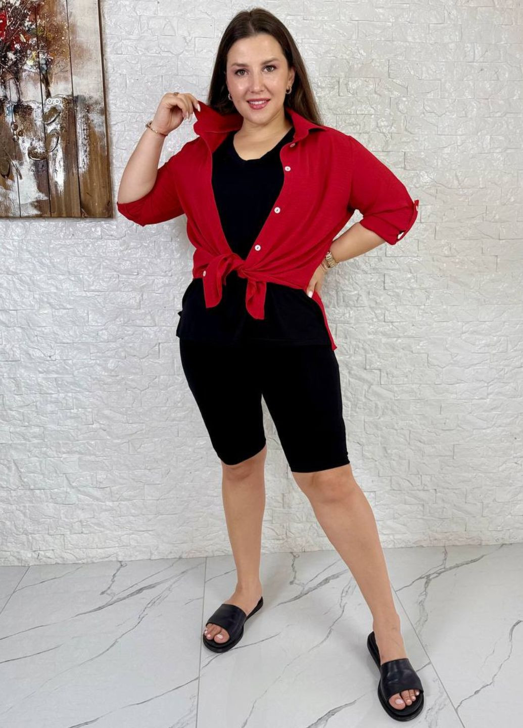 Базовий повсякденний легкий літній костюм трійка: футболка + сорочка + шорти Україна (331236969)