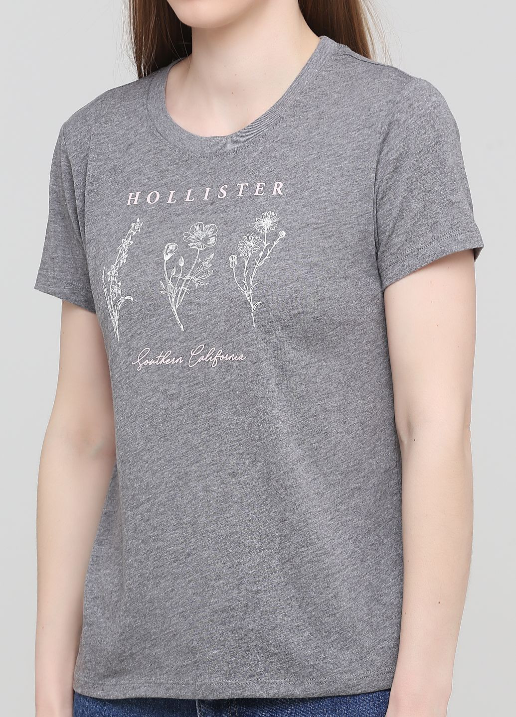 Сіра літня сіра футболка - жіноча футболка hc8554w Hollister