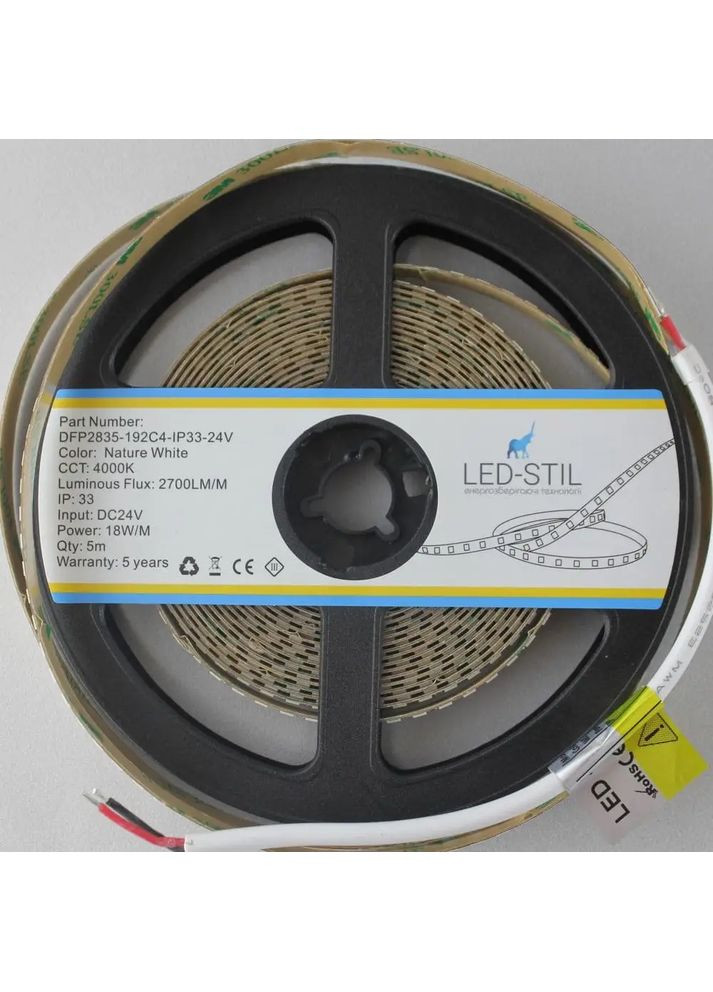 LED стрічка 4000K, 18 Вт, 2835, 192 шт, IP33, 24V, 2700LM Led-Stil (371777726)