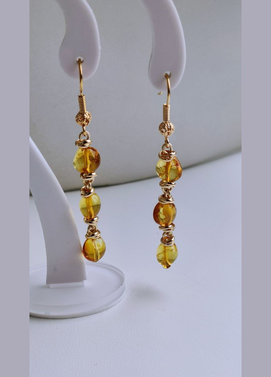 Сережки 2486 з натурального бурштину Медовий відтінок MINOV (311310490)