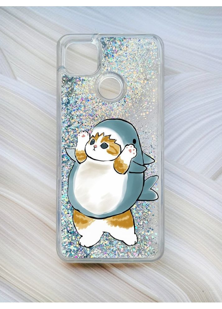 Чохол з плаваючими блискітками на Xiaomi Redmi 9C / 10A Сріблястий:: Котик акула (принт 379) Creative (360677209)