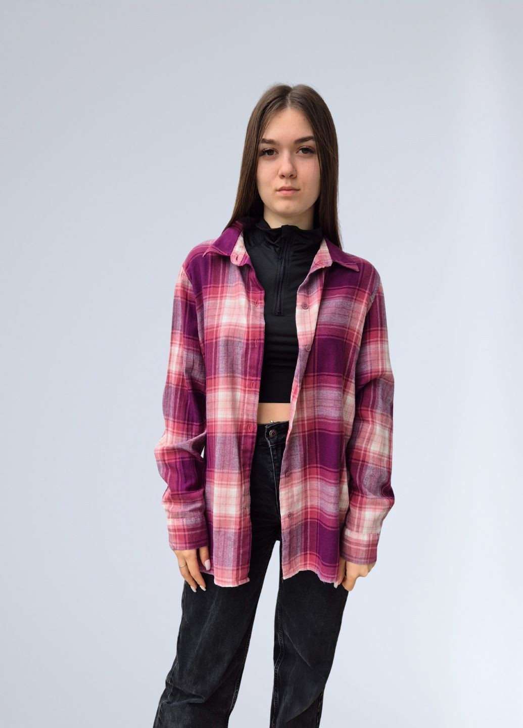 Фиолетовая кэжуал рубашка в клетку Primark с длинным рукавом