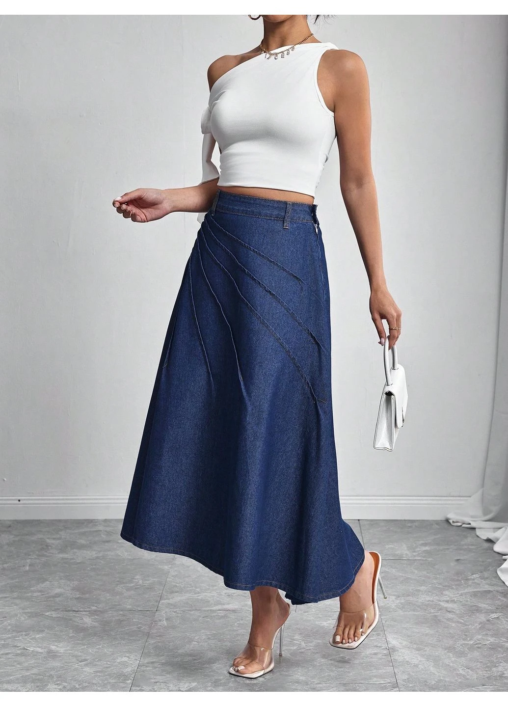Синяя однотонная джинсовая юбка SHEIN