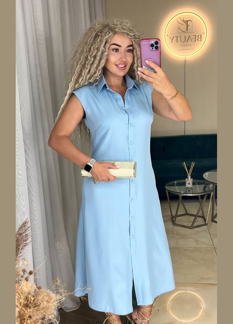 Блакитна святковий, повсякденний, ділова, кежуал жіноча сукня однотонна Style Point однотонна