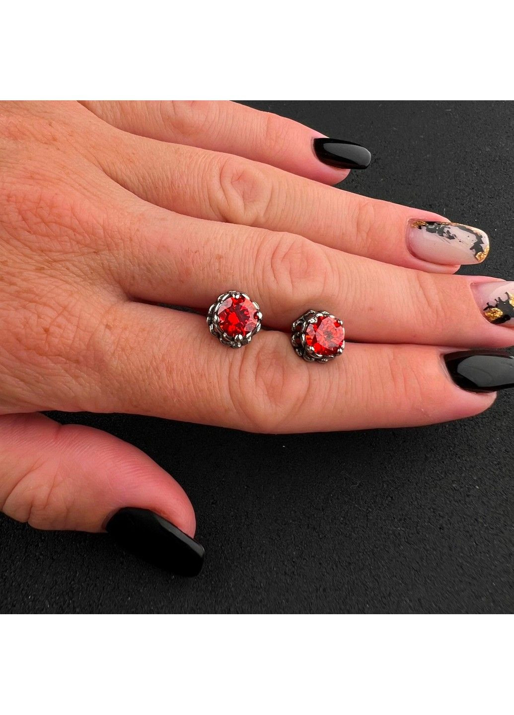 Готичні панк сережки з червоними каменями із медичної сталі ES-047 No Brand (299330563)