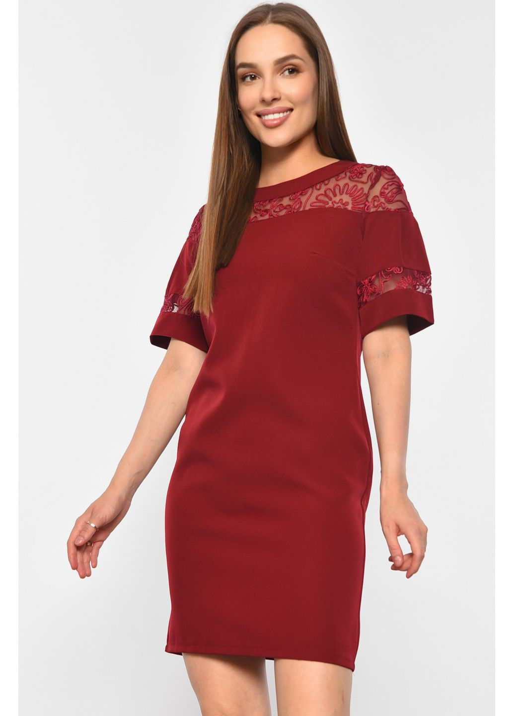 Бордова джинсова сукня жіноча однотонна бордового кольору а-силует Let's Shop однотонна