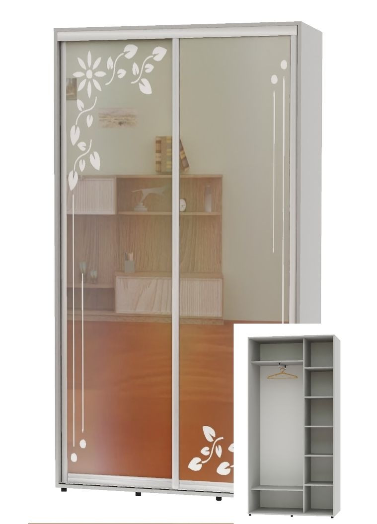 Шафа-купе дводверна 130*45*250 Сірий Дзеркало з піскострумним малюнком Алекса (360477935)