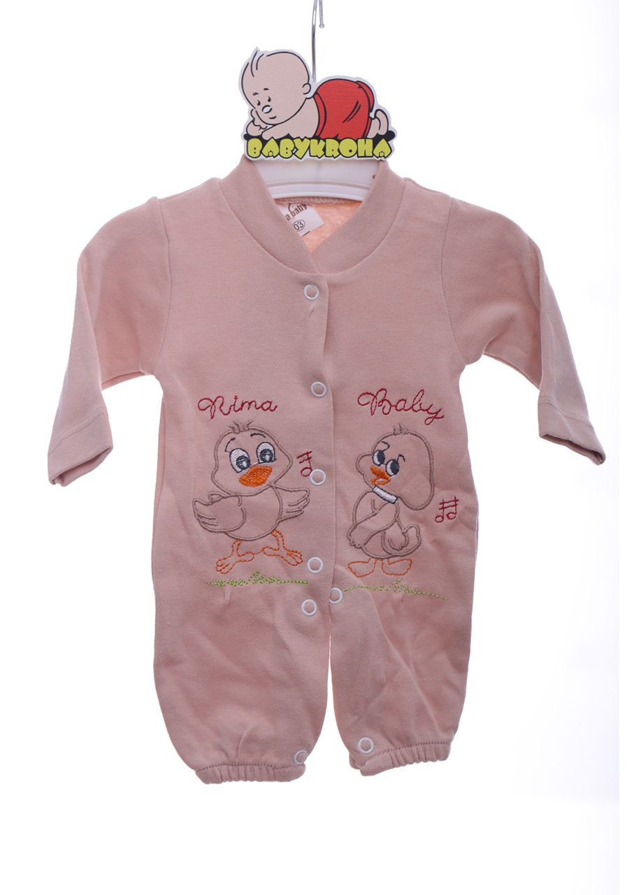 Бежевий демісезонний чоловічок трикотажний з шапкою та царапками з курчам бежевий 50 см (41823) BABYKROHA