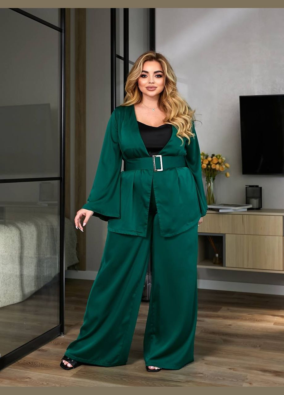 Жіночий костюм-двійка з шовку колір темно зелений р.46/48 454690 New Trend (290111701)