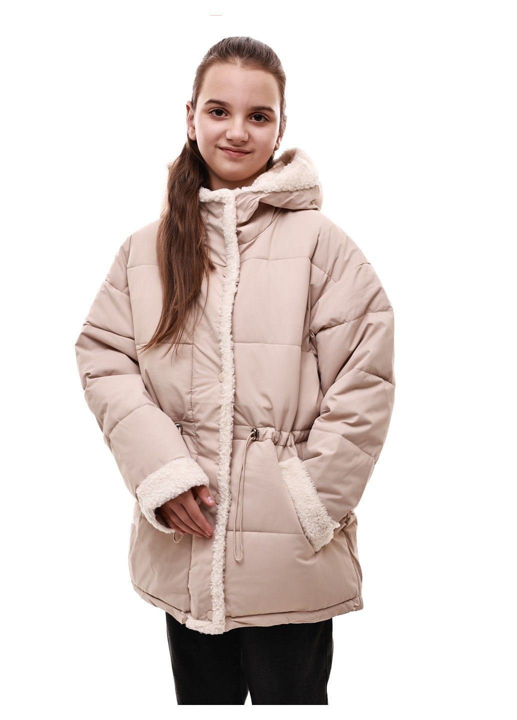 Бежевая зимняя куртка зимняя для девочки подростка M@C