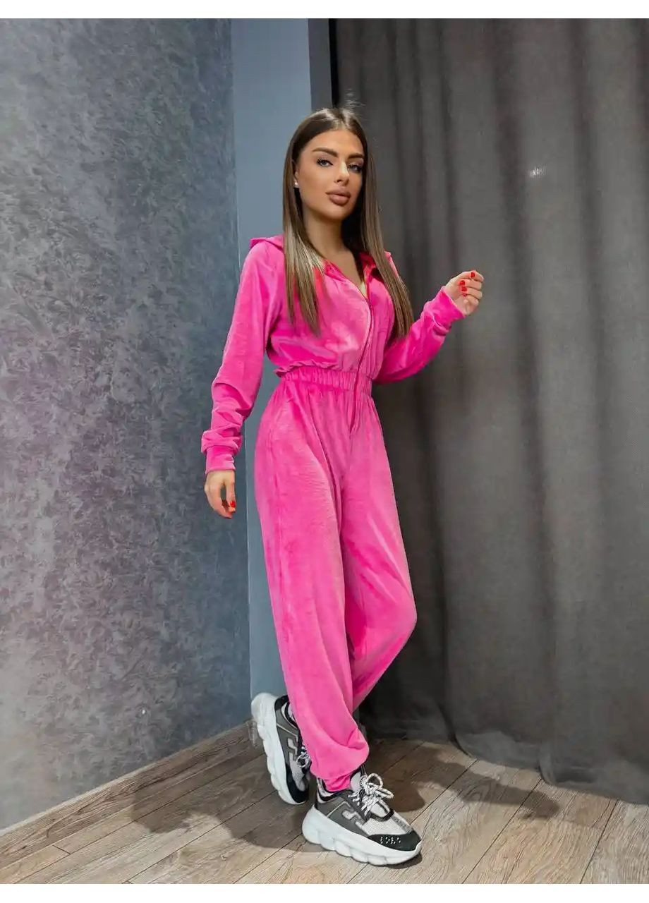 Велюровий комбінезон жіночий No Brand малиновий