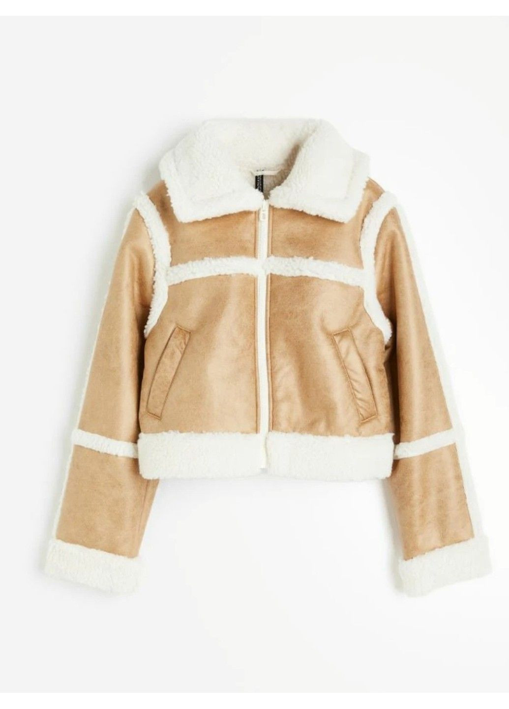 Бежевая зимняя женская куртка из эко-кожи н&м (57797) м бежева H&M