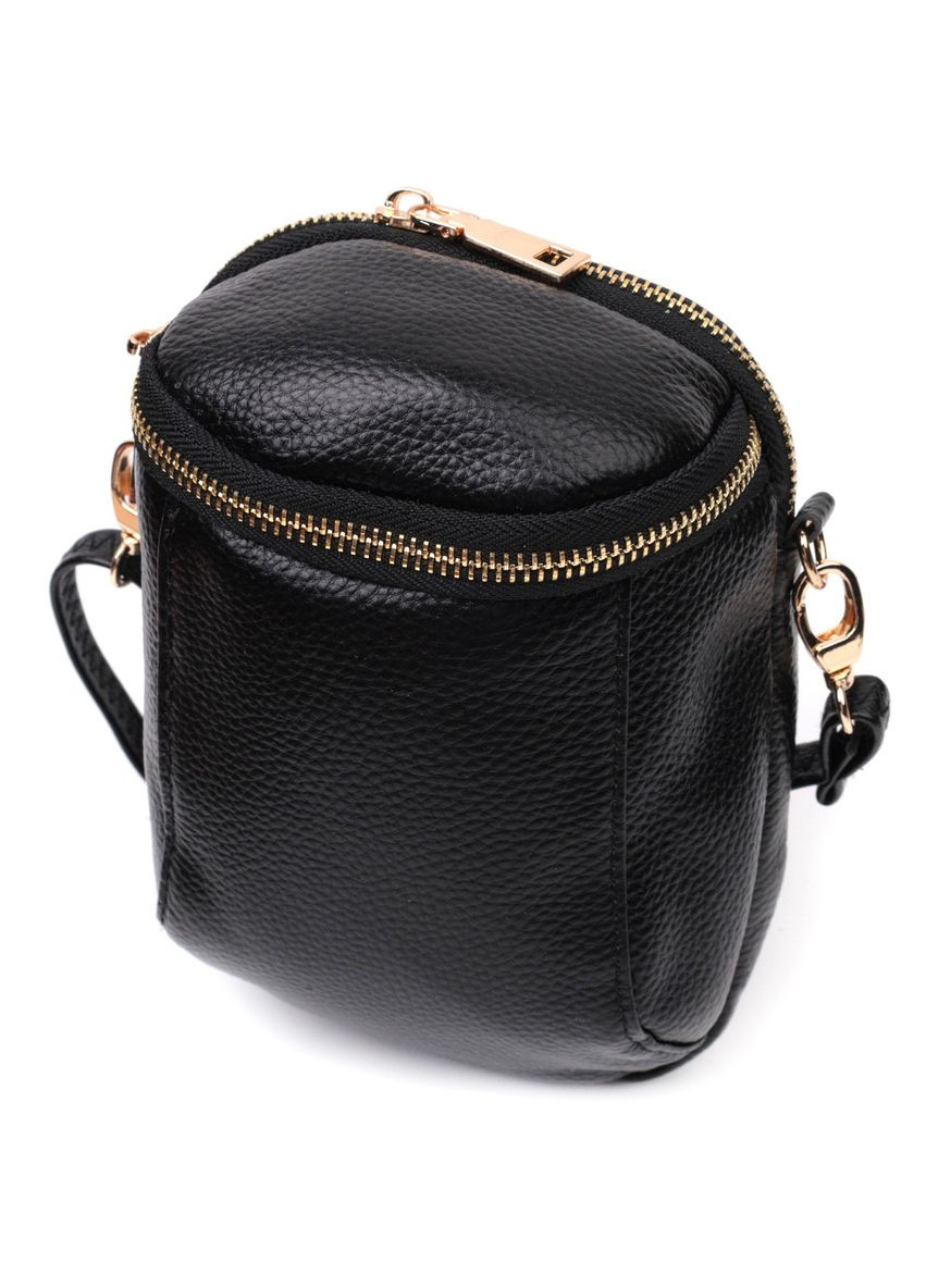 Небольшая сумка интересного формата из мягкой натуральной кожи 22338 Черная Vintage (329146649)