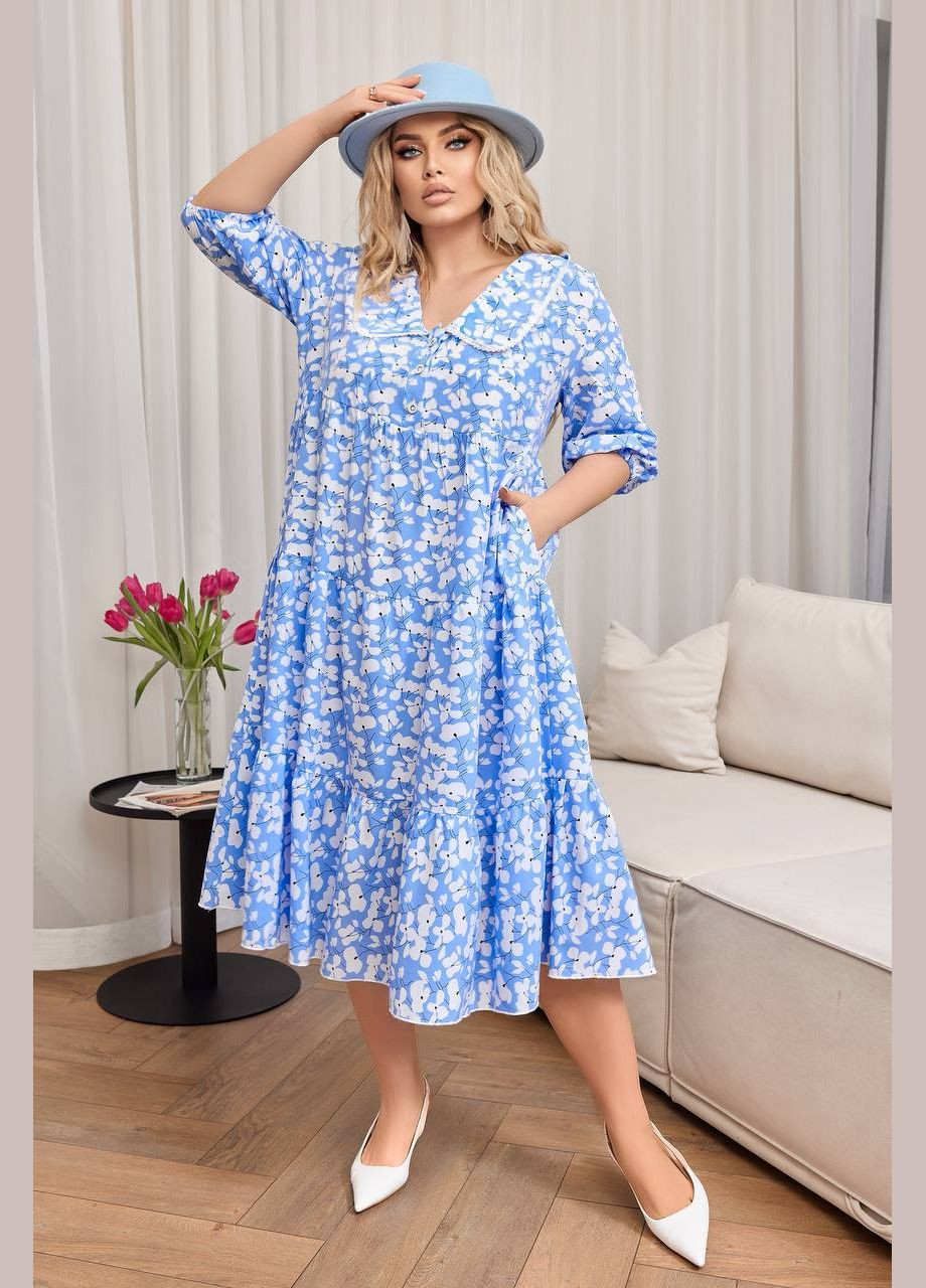 Голубое женское свободное платье из софта цвет голубой р.50/52 451166 New Trend