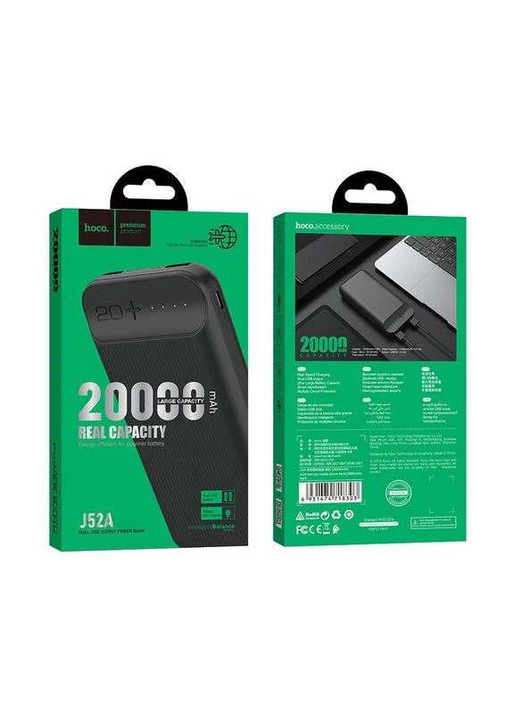 Внешняя батарея New Joy J52A 20000mAh акб портативный черный 2 выхода Hoco (279554528)