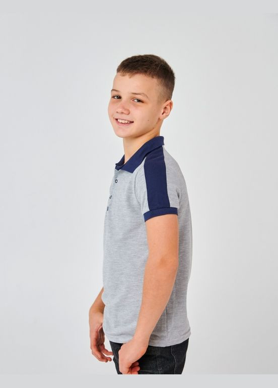 Серая детская футболка-футболка-поло (короткий рукав) серый меланж для мальчика Smil
