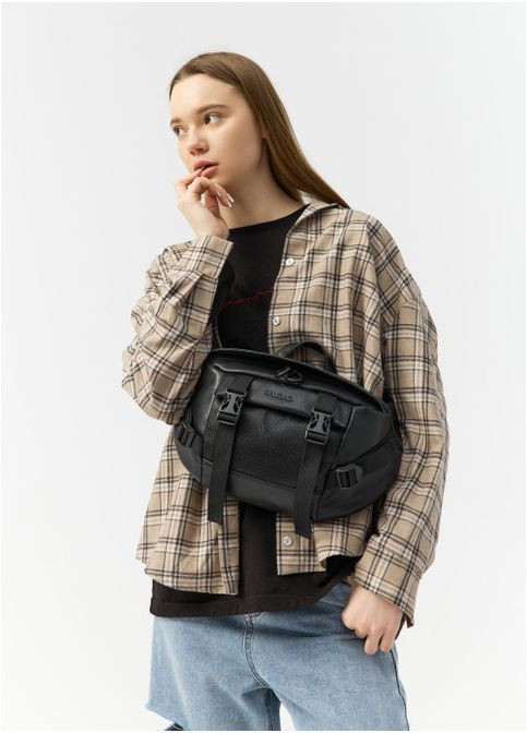 Велика жіноча поясна сумка бананка з натуральної шкіри Чорна (1013038721) Sambag (361244721)