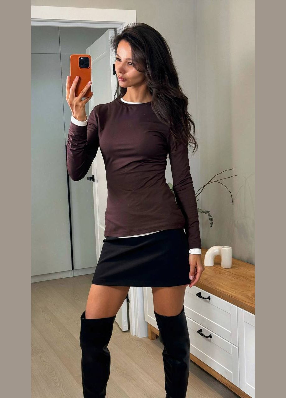 Однотонний базовий лонгслів у кольорі: м, повсякденний лонг із мікродайвінгу No Brand (311463116)