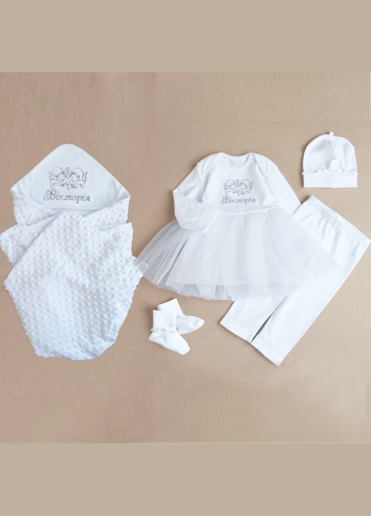 Іменний набір плаття та крижма з мінкі плюшу янголики Ladan (300581512)