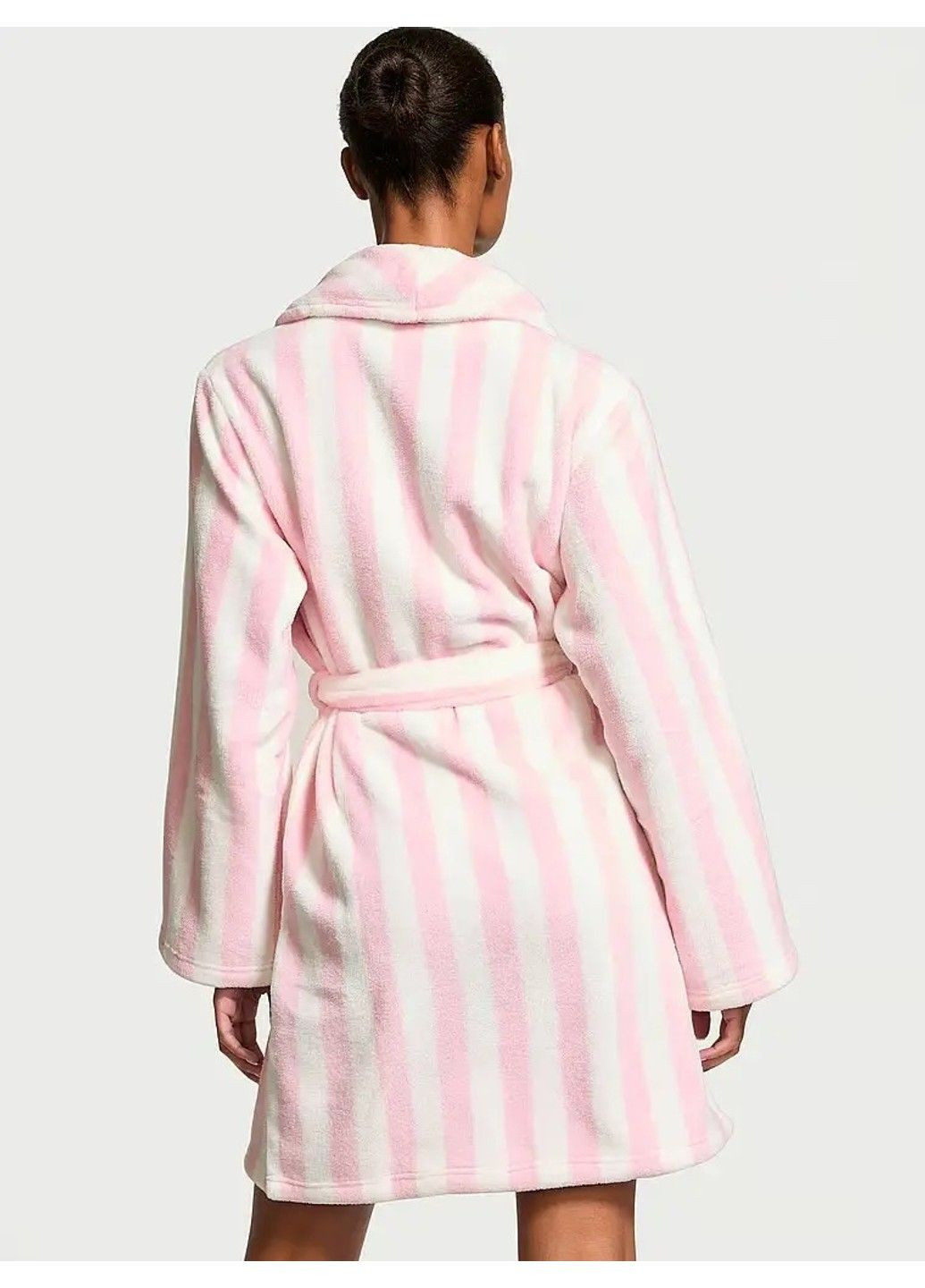 Подарочный набор Халат Short Cozy Robe Pink Stripes Logo + Косметичка 4 в 1 Makeup Bag Dream Victoria's Secret (332796368)